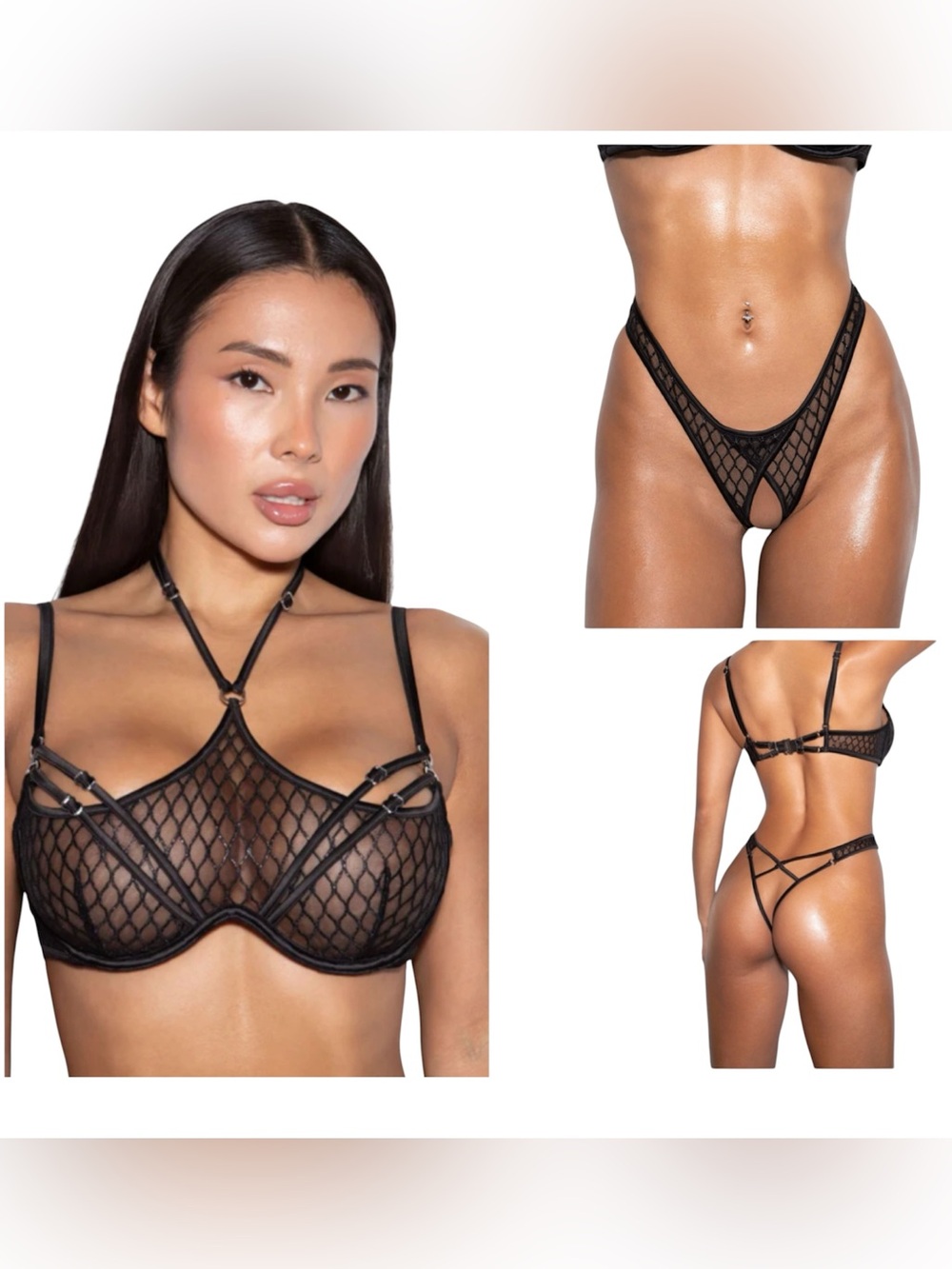 Mariemur Rebecca Bra (M) and Crotchless Thong (S) Lingerie Set. Black. NWT.